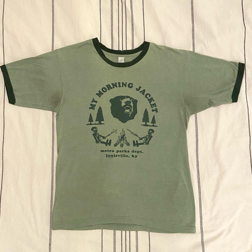 Rare Vintage Green My Morning Jacket Metro Parks Dept Louisville Ringer T-Shirt.